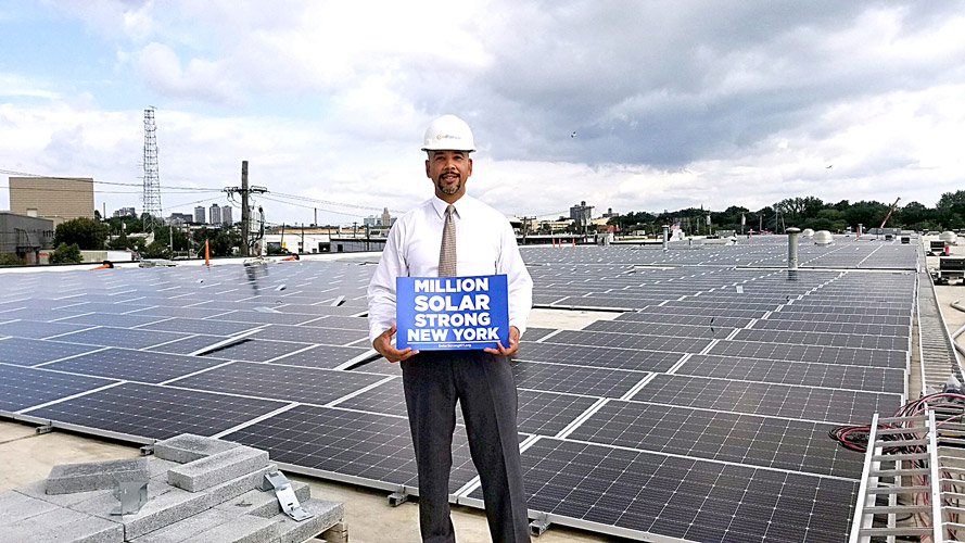 Bronx Borough President Ruben Diaz Jr. with our Million Solar Strong NY Coalition in 2019